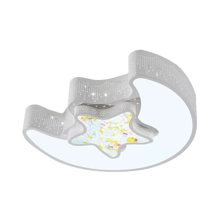 18"/21.5" Star and Moon Flush Mount Lamp Macaron Metal LED Ceiling Lamp in White/Pink/Blue/Green for Kindergarten, Third Gear/White Light