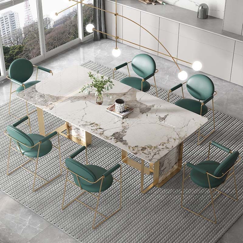 Glam Style Sintered Stone Dining Table Dining Rectangle Table with Metal Legs for Home Use