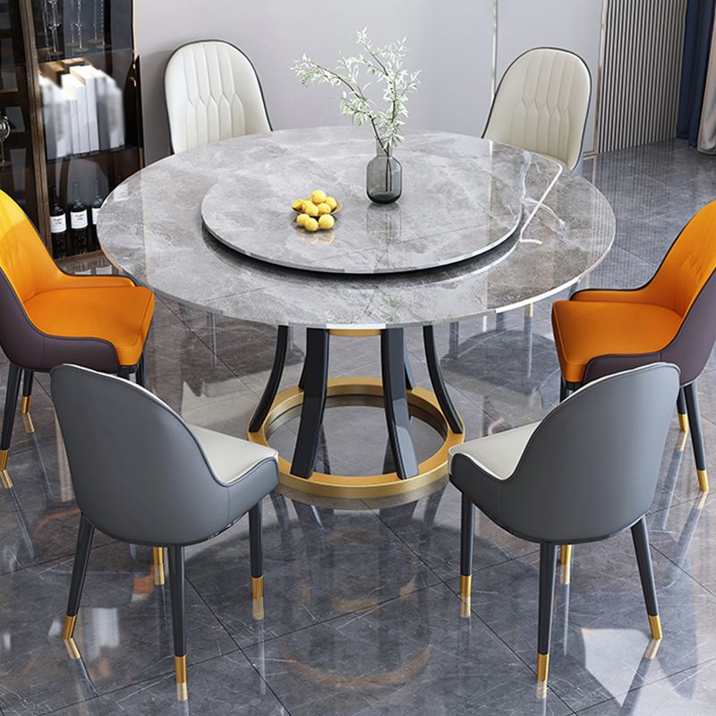 Mesa redonda de piedra contemporánea, mesa de comedor de altura estándar con base de pedestal