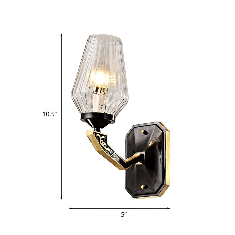 Lampada da parete conica retrò 1 lampadina chiara PRISMATIC Glass Wall Sconce Lampada in nero per soggiorno