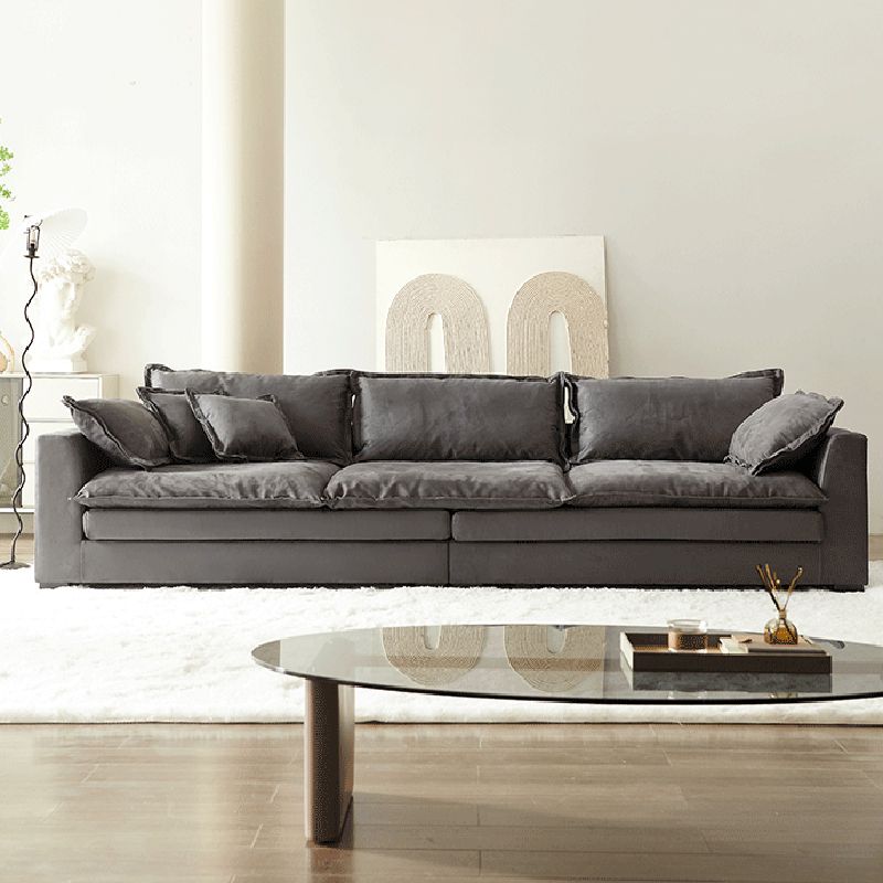 Slipcovered Stationary Living Room Pillow Top Arm Standard Gray Sofa