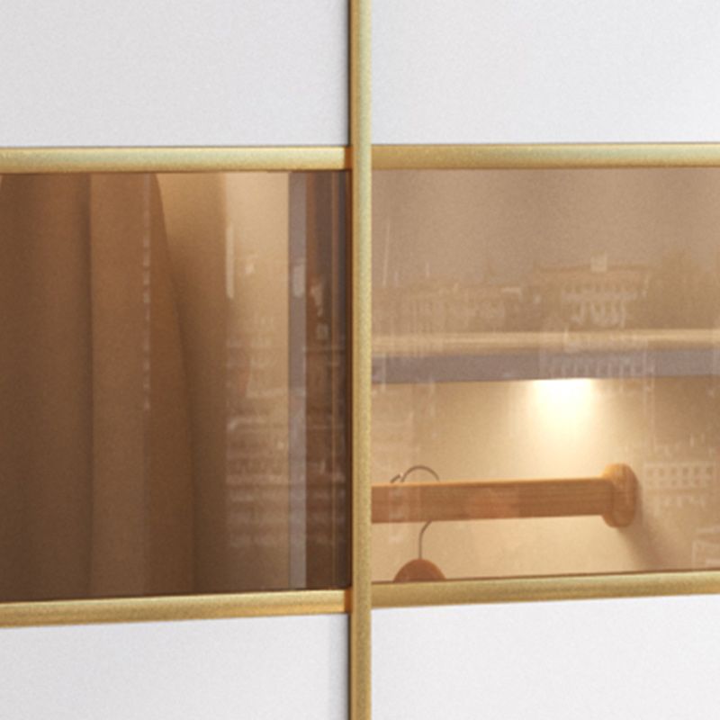 White Engineered Wood Wardrobe Armoire Modern Sliding Door Wardrobe