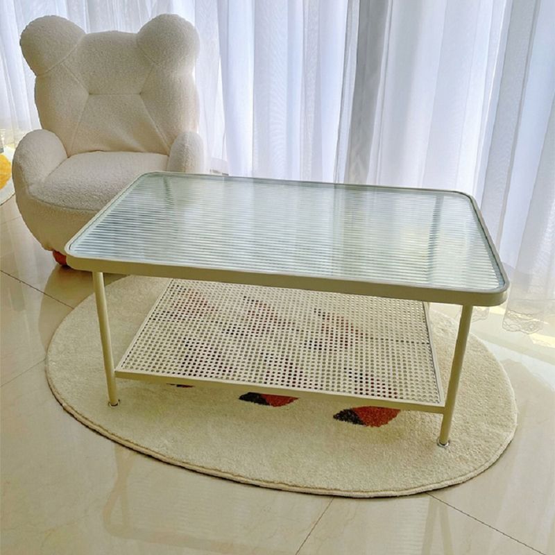 Four Legs Glass Coffee Table Shelf Included Geometric Single Cocktail Table