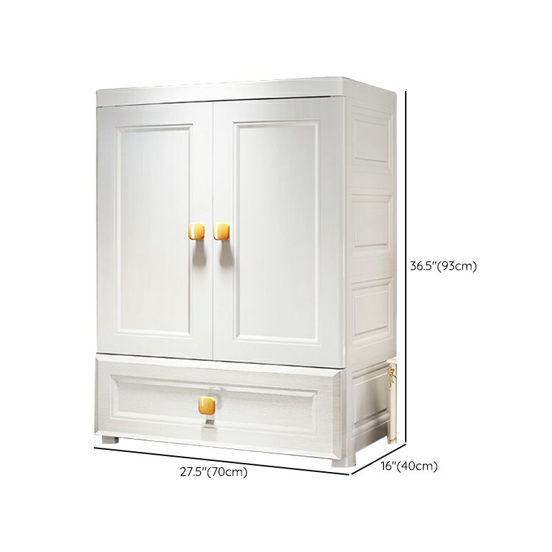 White Plastic Armoire, 2-Door Wardrobe With 2-Drawers and Clothing Rod