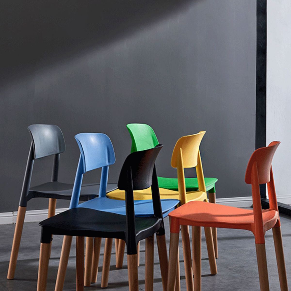 Modern Square Open Back Dining Chair Plastic Stackable Side Dining Chairs for Kitchen