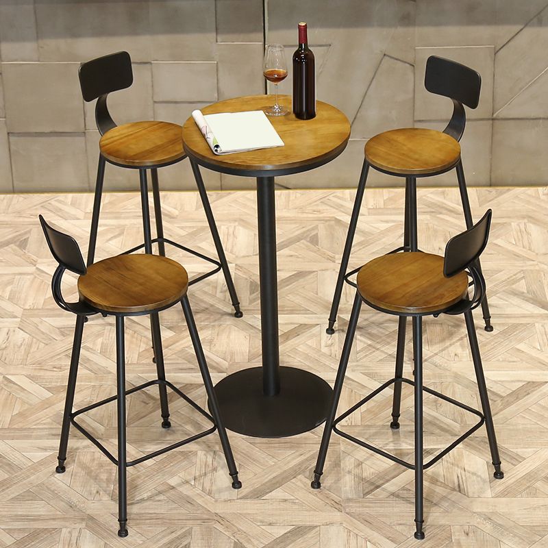 Wooden Fixed Bar Table Black Iron Solid Wood Pub Table for Patio