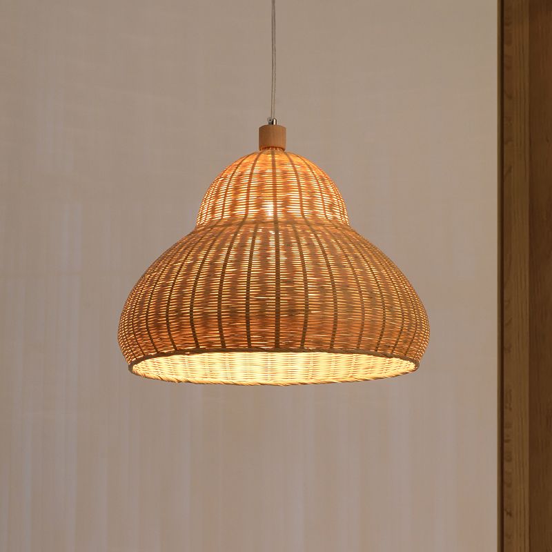 Japanese Hand-Worked Pendant Lighting Bamboo 1 Head Ceiling Suspension Lamp in Beige