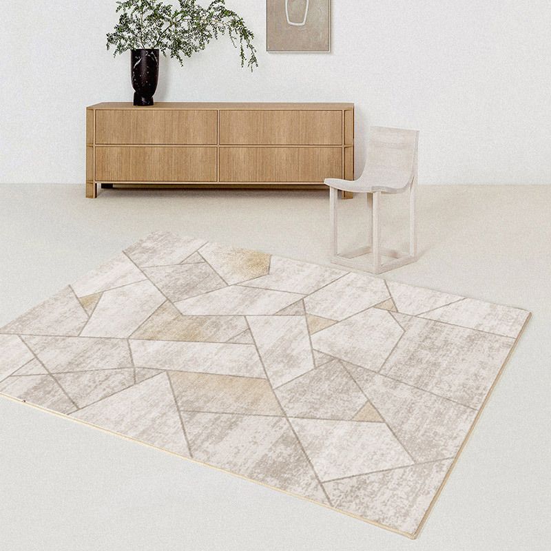 Beige Modern Rug Polyester Geometric Print Area Carpet Non-Slip Backing Rug for Home Decor
