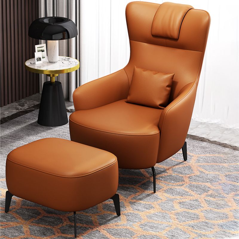 Contemporary Orange Accent Armchair with Solid Wood Frame and Metal Legs