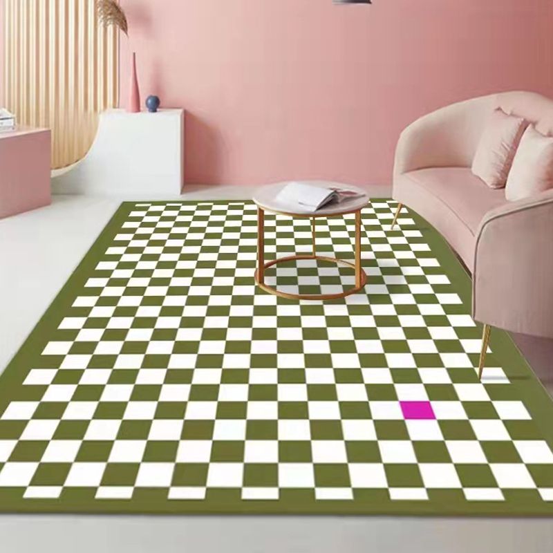 Yellow Modern Carpet Polyester Checked Pattern Carpet Washable Carpet for Drawing Room