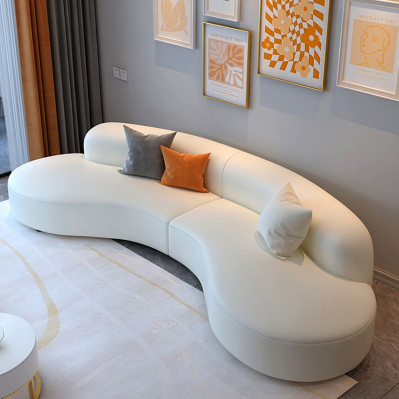 White Cushion Solid Wood Curved Corner Loveseat for Living Room