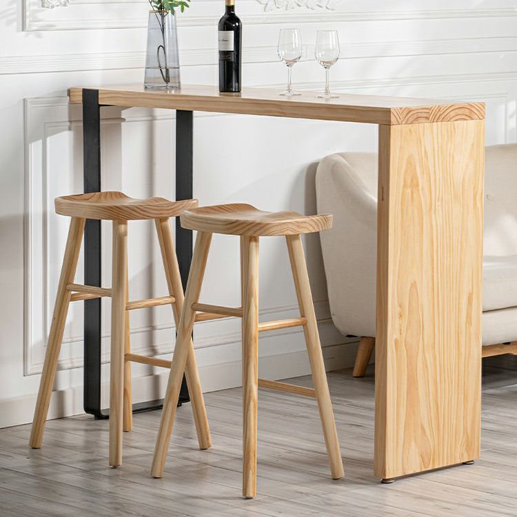 Pine Wood Top Rectangular Bar Table Modern Bistro Table with Double Pedestal
