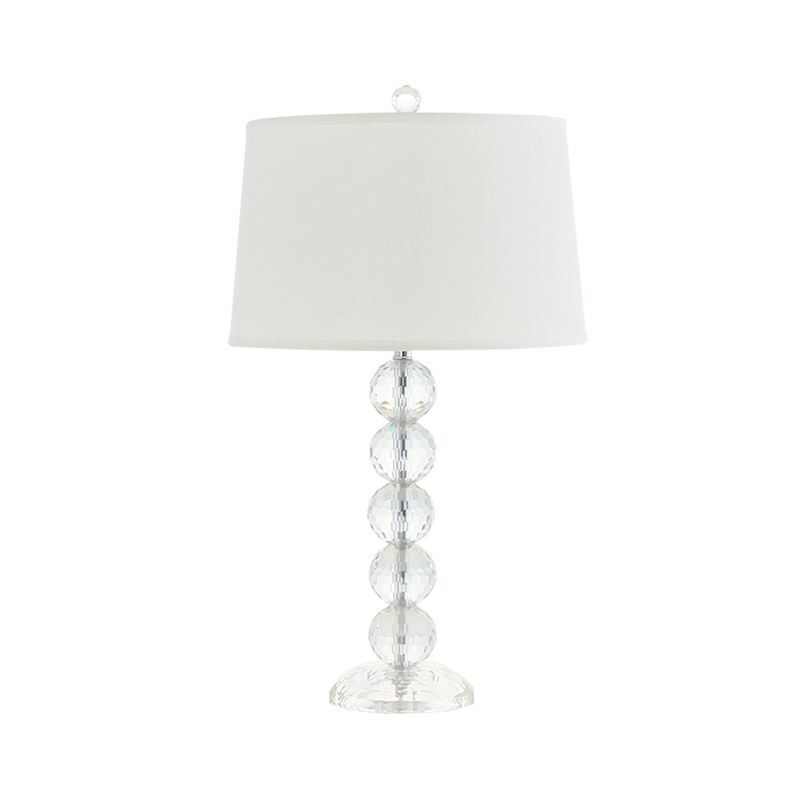 Tablened Tablered Light 1 Head Tissu Shade Night Stand Lampe en blanc avec des orbes en cristal à facettes