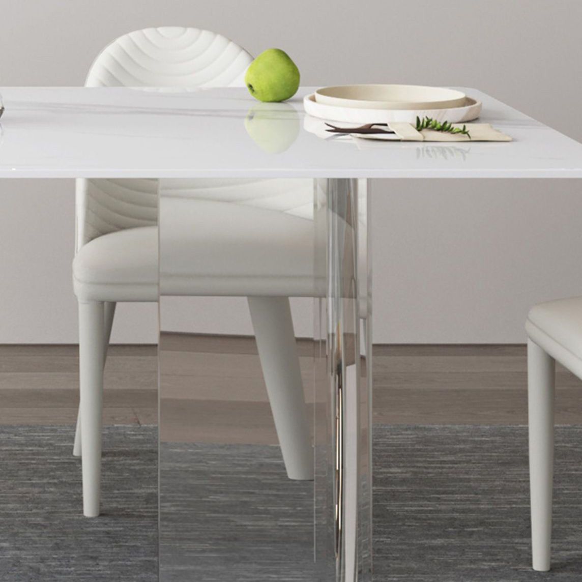 Medieval Modern Stone Dining Table Double Pedestal Rectangle Table for Dining Room