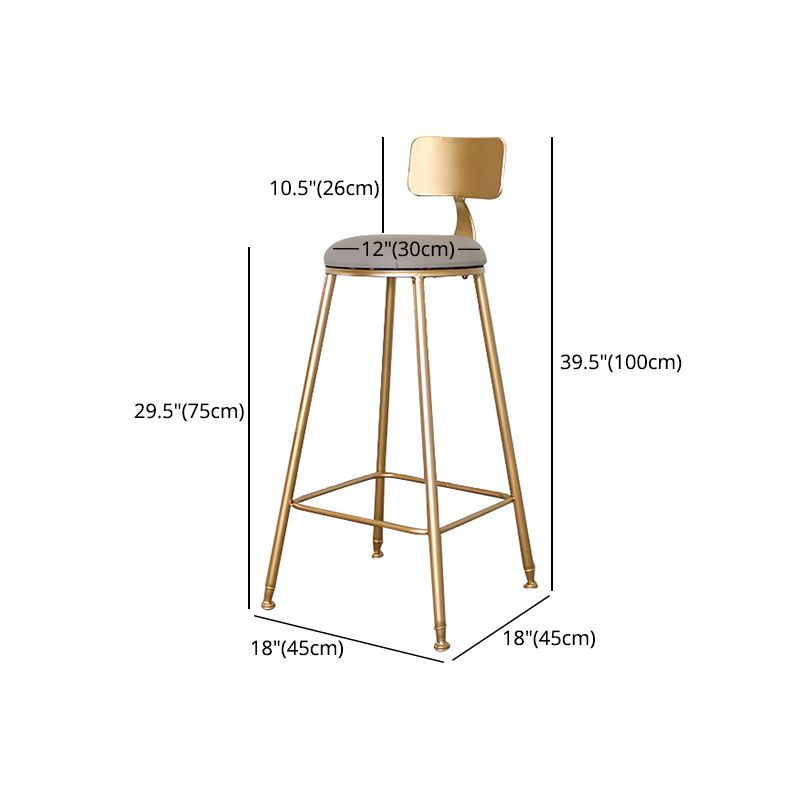 Glam Metal Bar and Counter Stool Low Back Stool with 4 Gold Legs