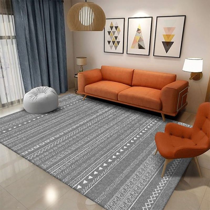 Gray Tribal Print Rug Polyester Bohemian Indoor Carpet Non-Split Backing Carpet for Home Decor