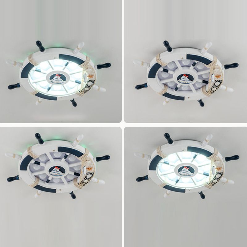 Children's Room Ceiling Light Fixture Creative Boy Bedroom Study Room Cartoon Pirate Ship Rudder Mediterranean Style LED Eye Protection Lighting