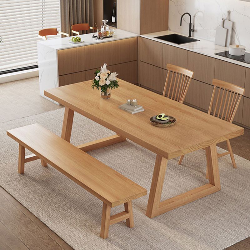Modern Dining Set 1/3/4/5/6/7 Pcs Solid Wood Dining Table and Chairs in Natural