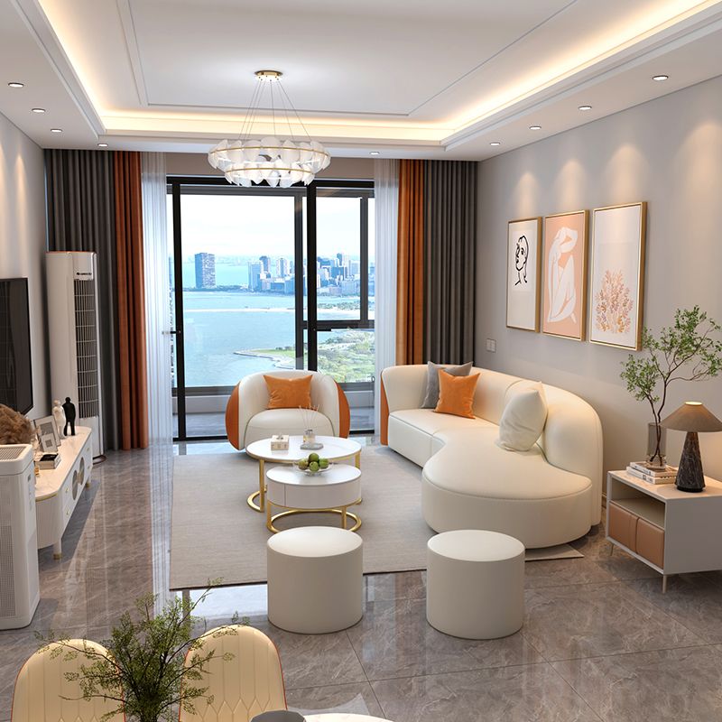 Cushion Back Curved Sectional Sofa Scratch Resistant Sectionals