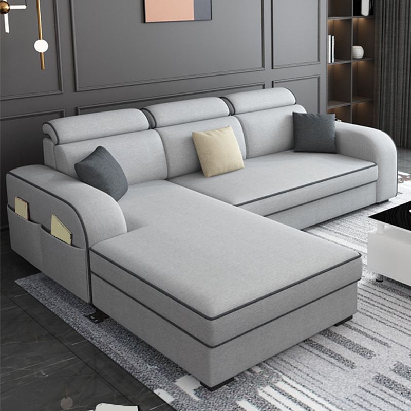 Light-grey Faux Leather Removable Cushions Square Arm Sectionals for Living Room