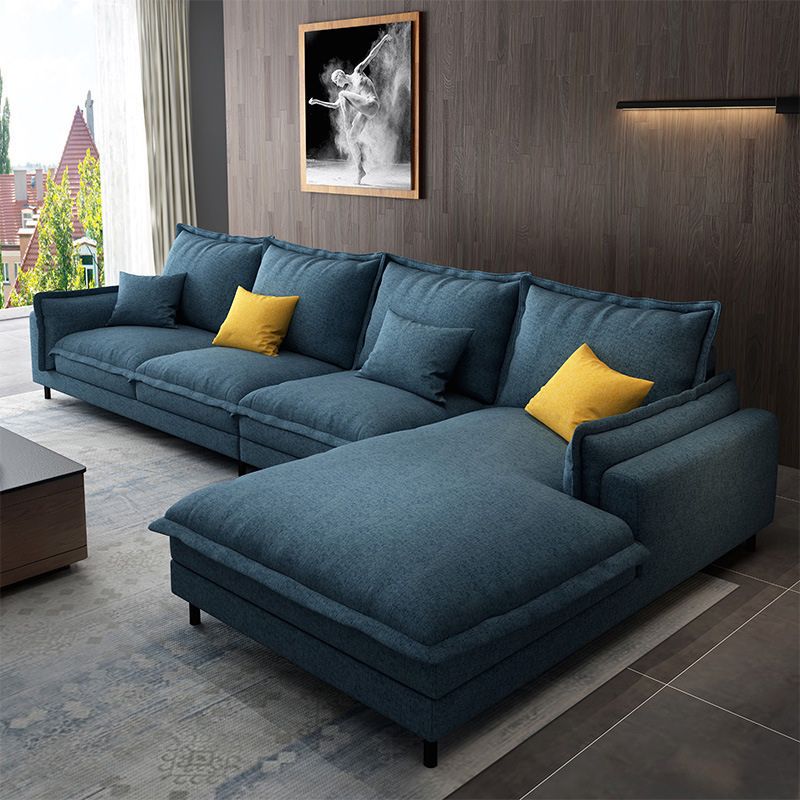 Modern Sectional with Pillow Back and Pillow Top Arms for 4 People in Blue