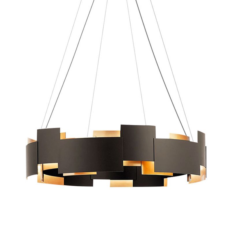 Simplistic Chandelier Light Fixture Black Circle Hanging Light Kit with Metal Shade