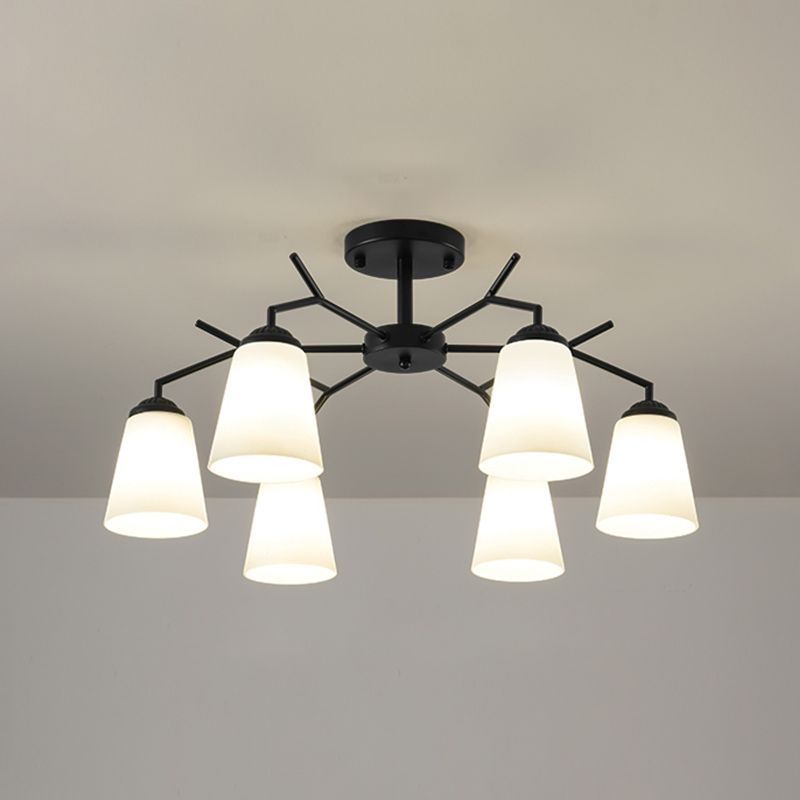 Black Shaded Semi Flush Light Fixture Simplicity Glass Living Room Semi Flush Mount Light