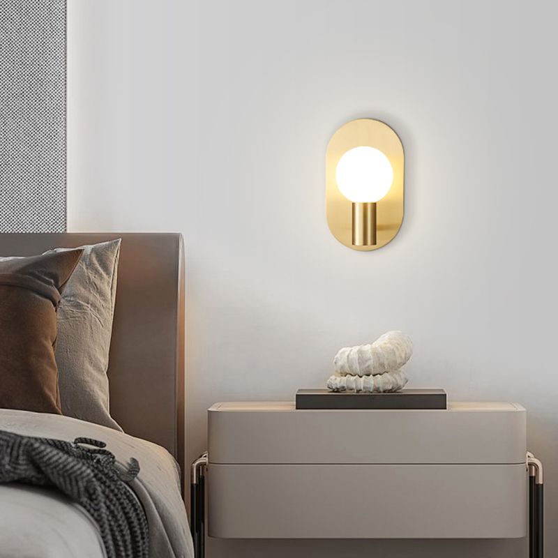 Solid Brass Wall Lamp Contemporary Black / Gold Wall Light with Glass Shade