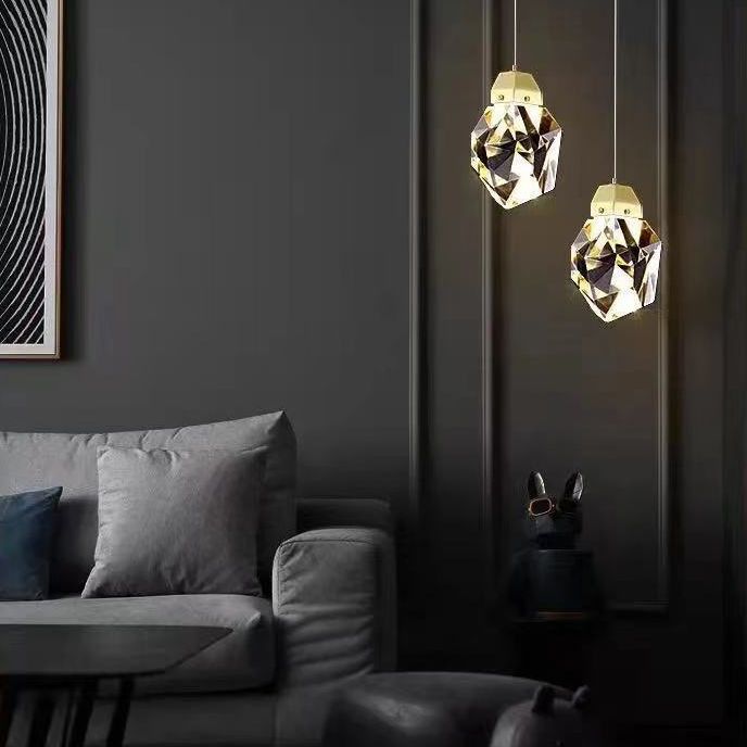 Lámpara de múltiples colgantes geométricos luces colgantes de cristal de estilo de lujo modernos en acabado dorado para sala de estar