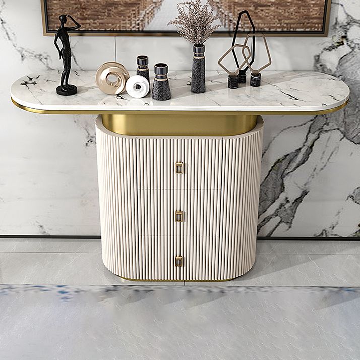 Glam Oval Accent Table Marble Sofa Console Table with Drawer for Hall