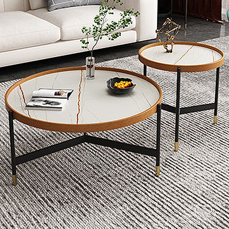 3 Legs Base Design Cocktail Table Rock Plate Desktop Round Coffee Table with Iron Base