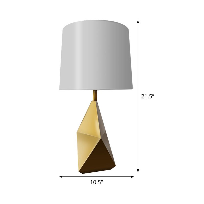 White Barrel Task Lampe Moderne 1 Kopfstoff Schreibtisch Licht mit goldener geometrischer Metallbasis