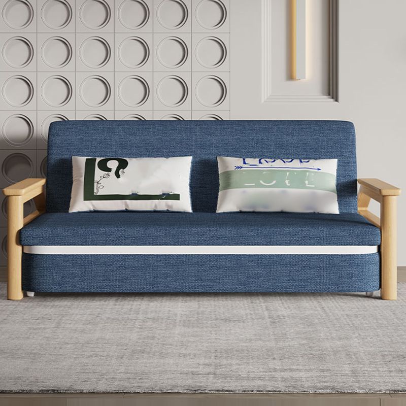 Scandinavian Blue Futon Sleeper Sofa Square Arms Futon and Mattress