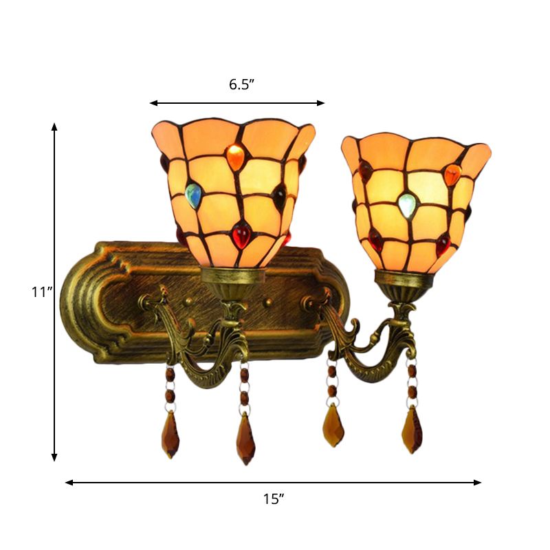 Tiffany Classic Bell Wall Light with Agate 2 Heads Tiffany Wall Lamp in Beige for Stairway