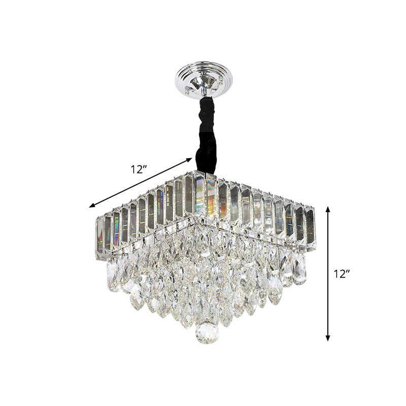 LED Clear Crystal Block Suspension Pendant Modern Black Tiered Square Dining Room Pendulum Light