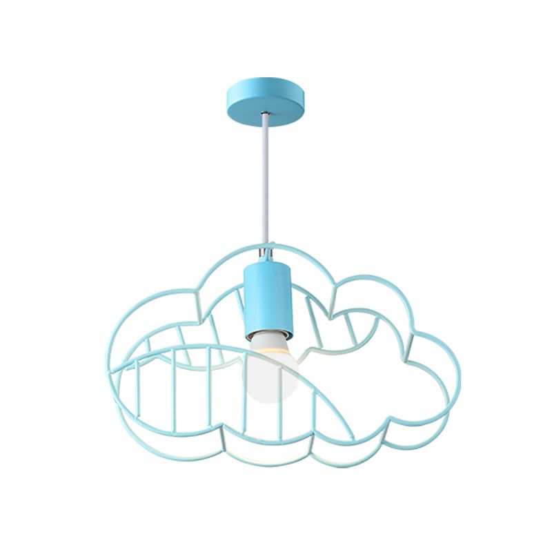 Creative Cloud Frame Metal Hanging Ceiling Light Single Bulb Pendant Light in Blue with Round Conopy