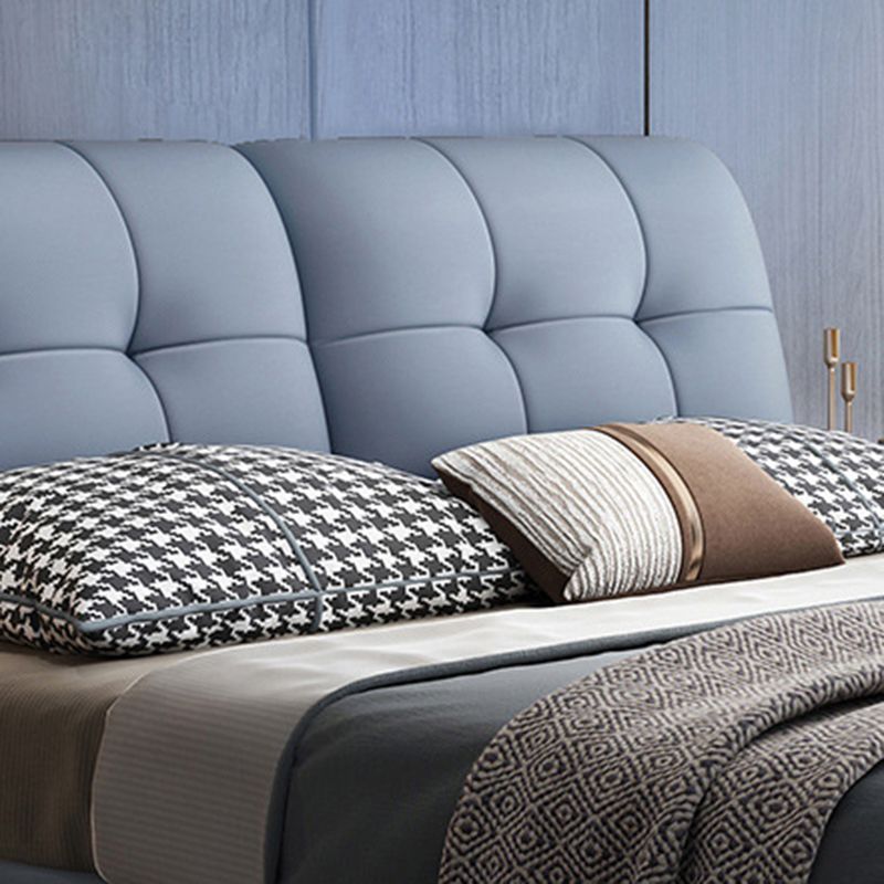 Contemporary Faux Leather Standard Bed, Rectangular Upholstered Headboard Bed