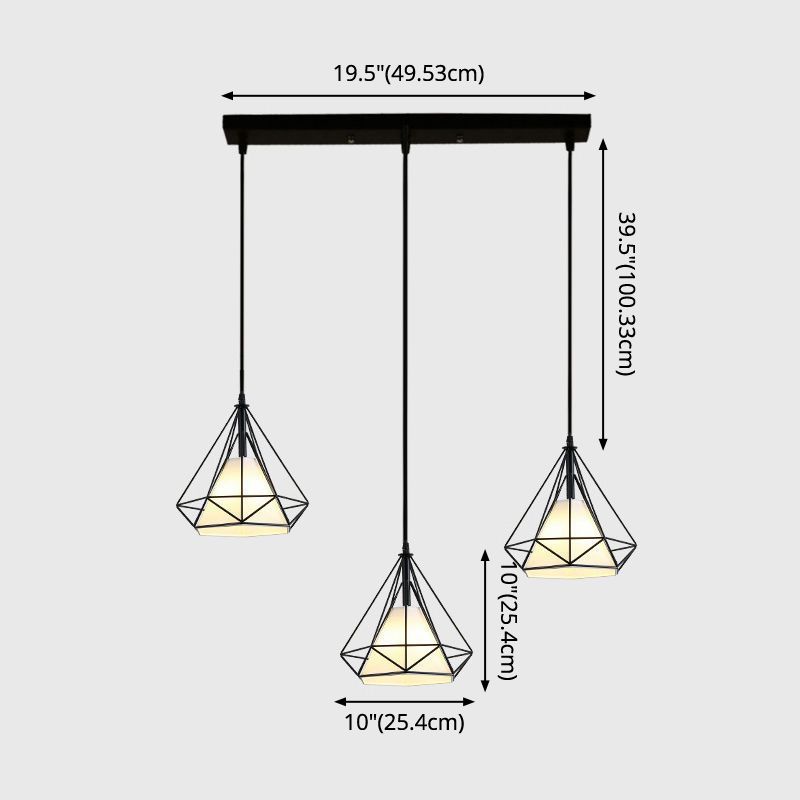 3 luci Diamond Cage Multi Cioncant Light Creative Industrial Metal Multi-Light Ciondolo per il ristorante
