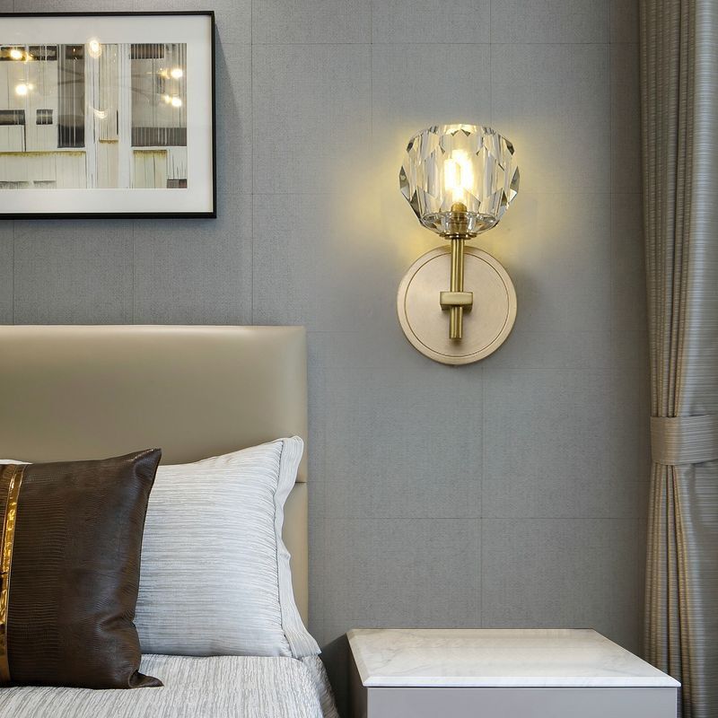 Nordic Brass Wall Light Globe Gold Wall Sconce with Crystal for Living Room