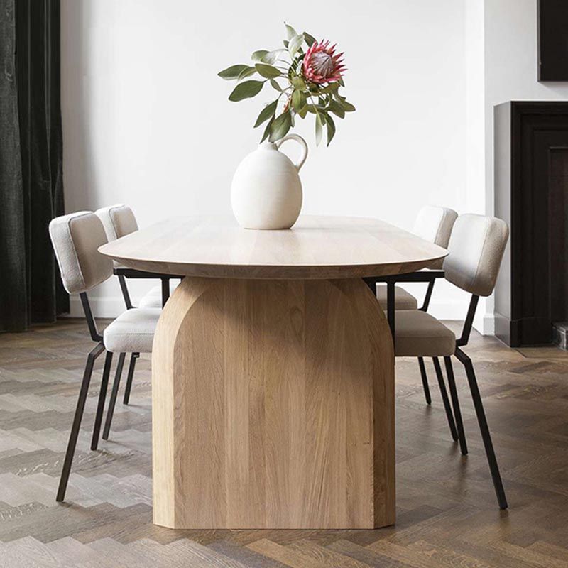 Modern Solid Wood Top Oval Dinette Table Wood Base Dining Table