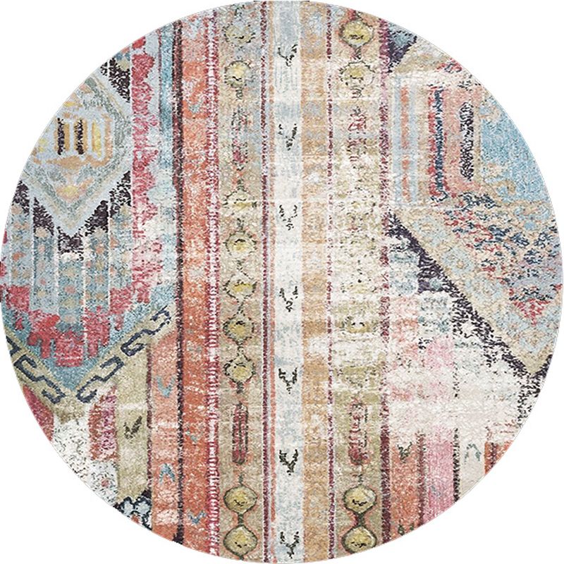 Multicolor Living Room Rug Southwestern Tribal Rhombus Pattern Rug Synthetics Machine Washable Non-Slip Backing Carpet