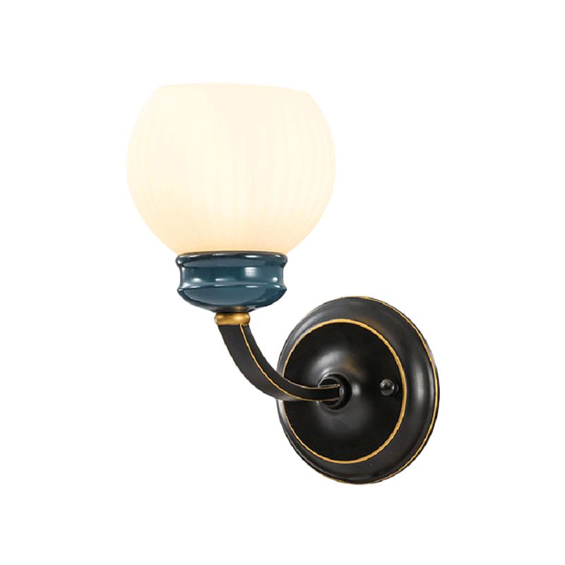 Black 1 Bulb Wherfture Aibido di lampada classica Idee per illuminazione a parete in vetro a costola bianca