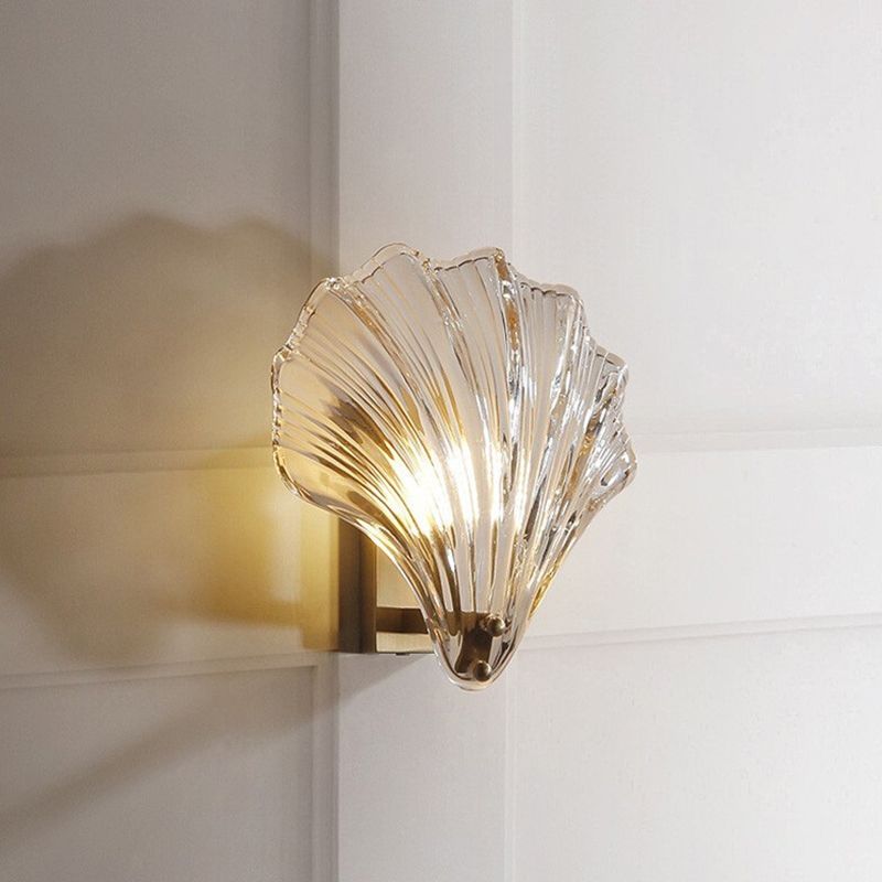 Glass Shell Shape Sconce Light Modern-Style 1 Light Wall Light Fixtures in Gold
