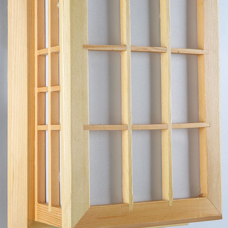 Rectangular Wood Wall Light Japanese 1-Light Wall Mount Light for Dining Room