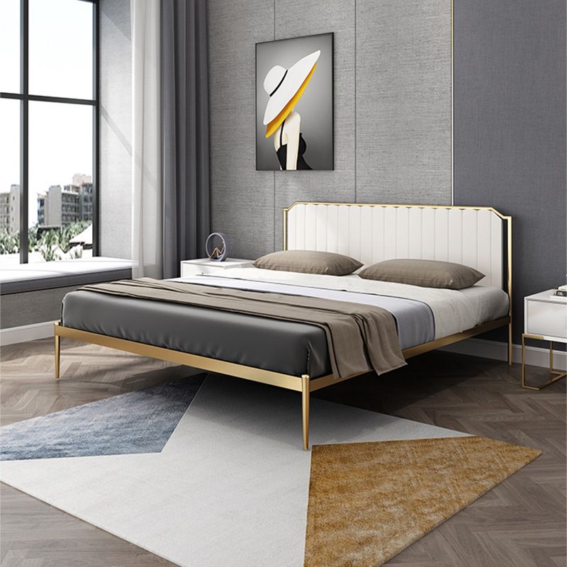 Glam Metal Panel Standard Bed, Beveled Upholstered Headboard Bed