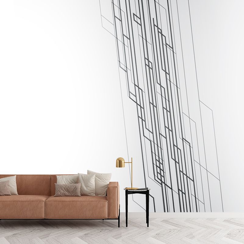 Contemporary Traverse Murals Wallpaper Black-White Moisture Resistant Wall Covering for Home