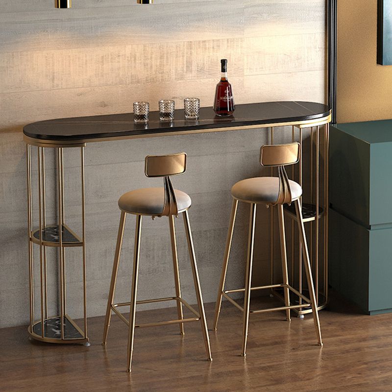 Stone Oval Bar Table Glam Style Living Room Bistro Bar Desk with Storage