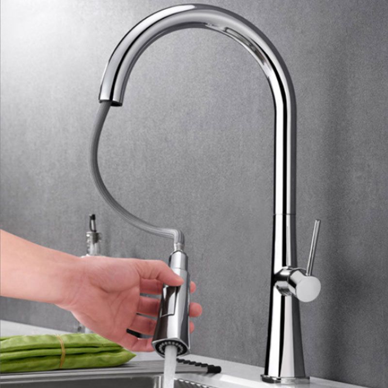 Contemporary One Handle Kitchen Faucet Pull Down 1-Hold Bar Faucet with Pull Out Sprayer