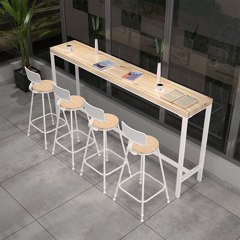 Rectangular Bar-height Table Wood Top Pub Table with White Base