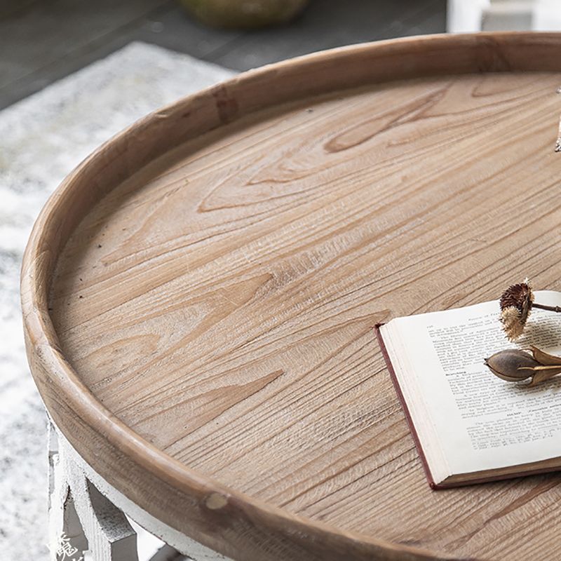 Rustic Solid Wood/Metal Round Distressed Living Room Accent Side Table